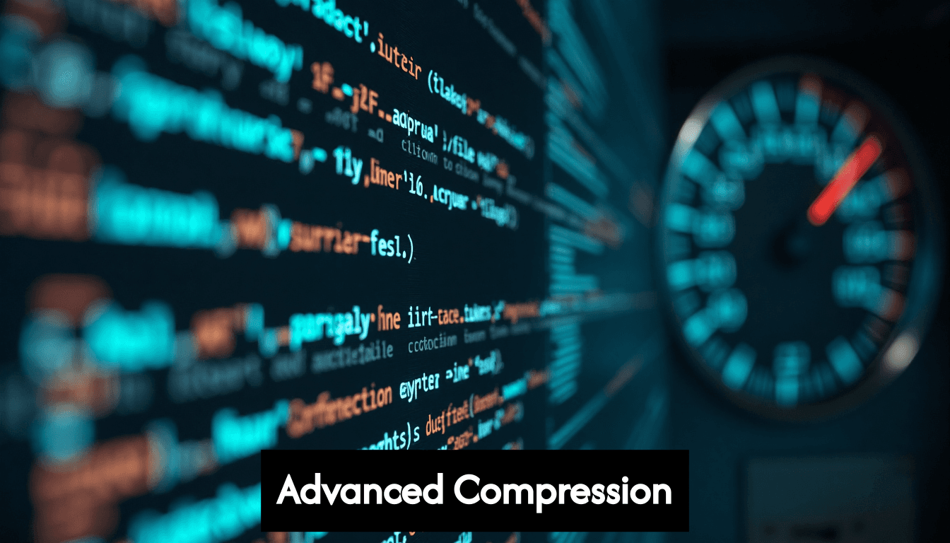 Code and speed gauge showing image compression