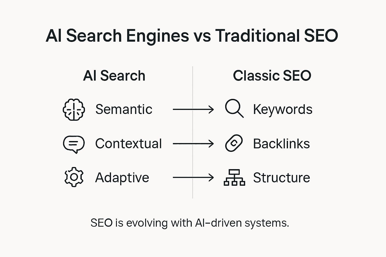 Infographic comparing AI search and classic SEO