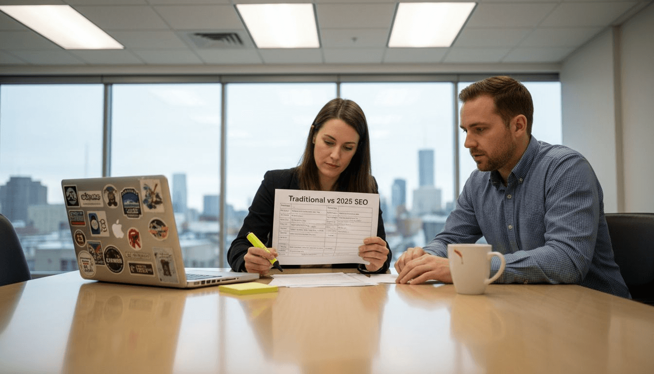 Marketers comparing traditional and modern SEO