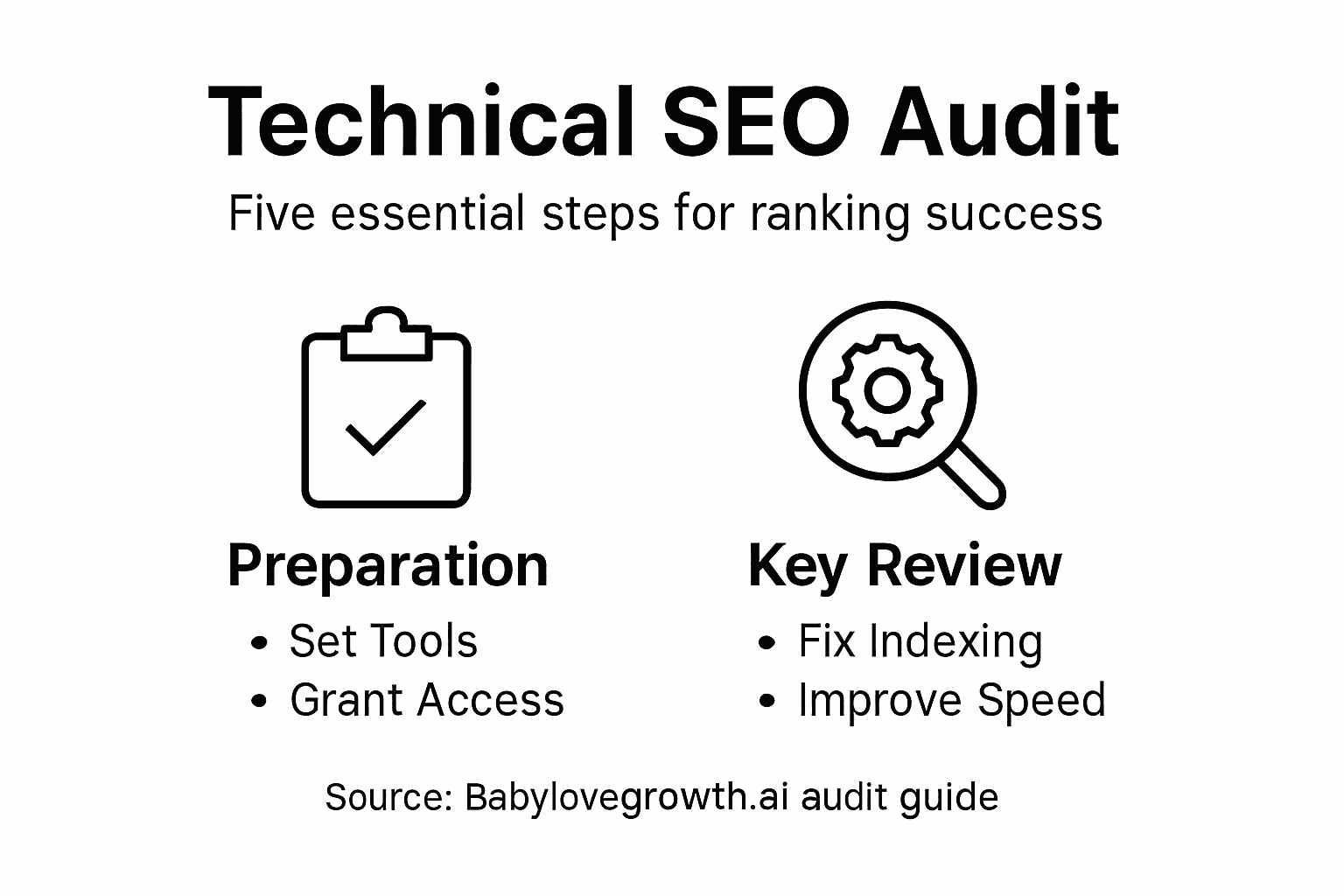 Infographic summarizing technical SEO audit steps