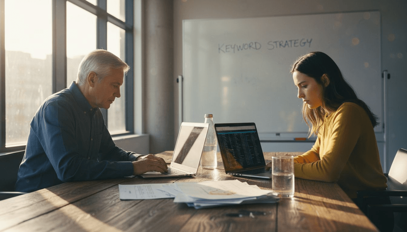 SEO specialists comparing keyword research tools