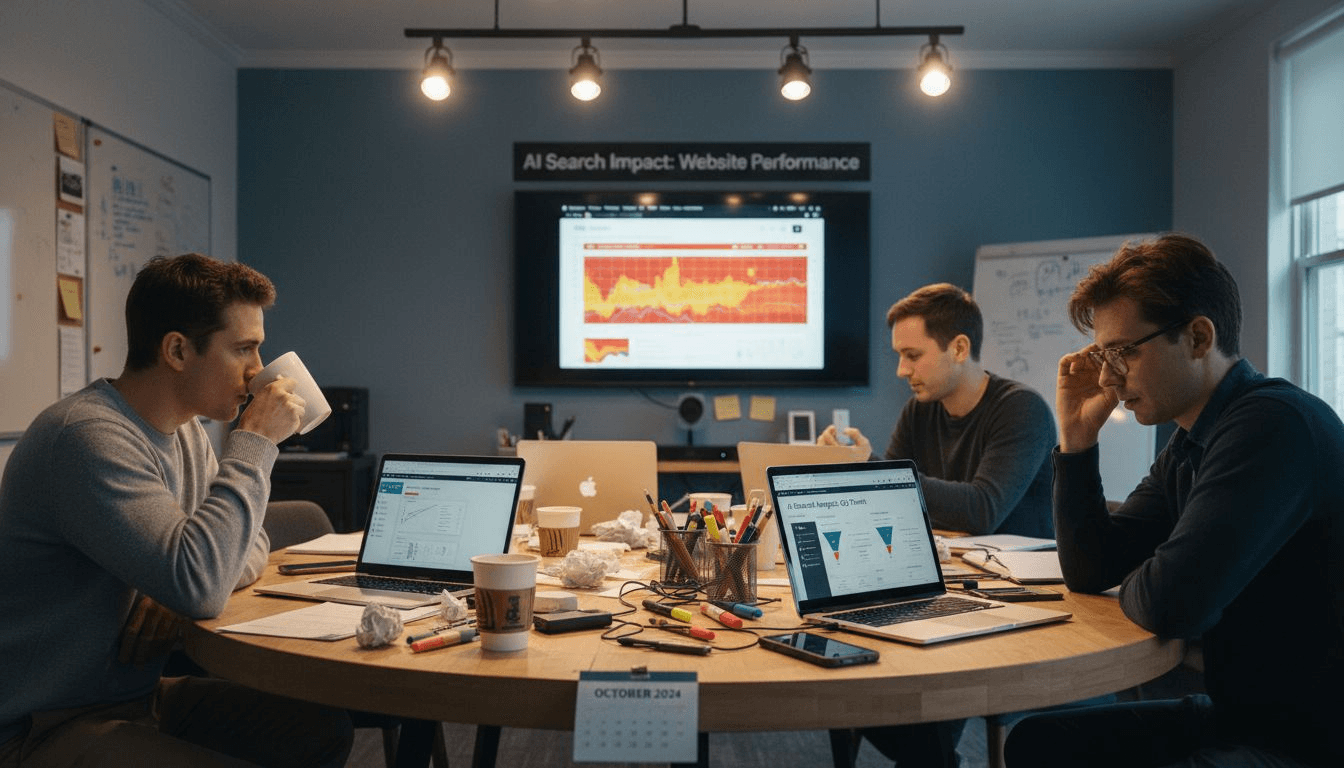 Team reviewing AI-driven SEO strategy in meeting