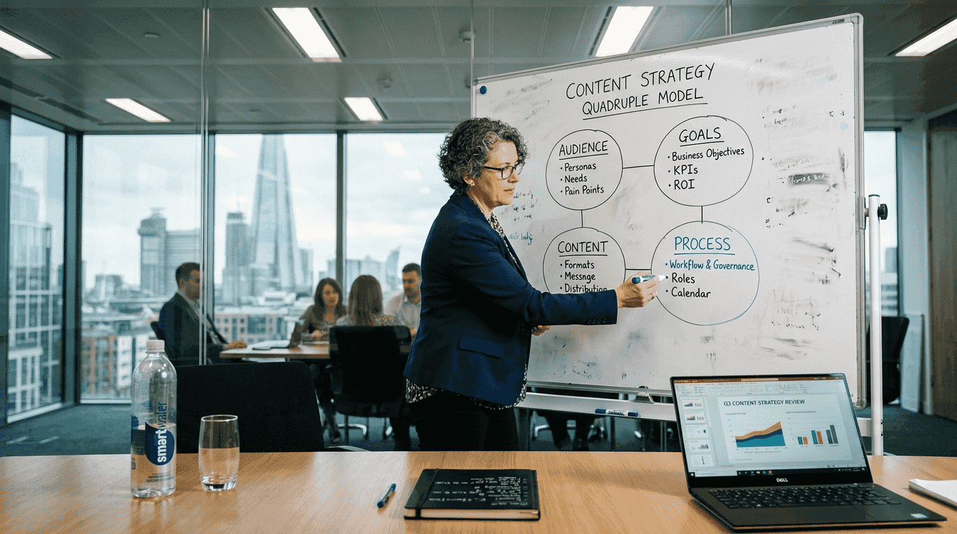 Marketer illustrating content strategy framework