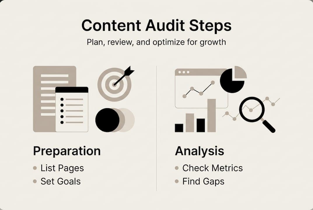 Infographic displaying main steps of a content audit