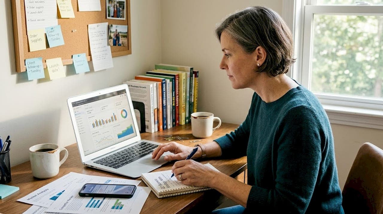 Small business owner checks publishing analytics