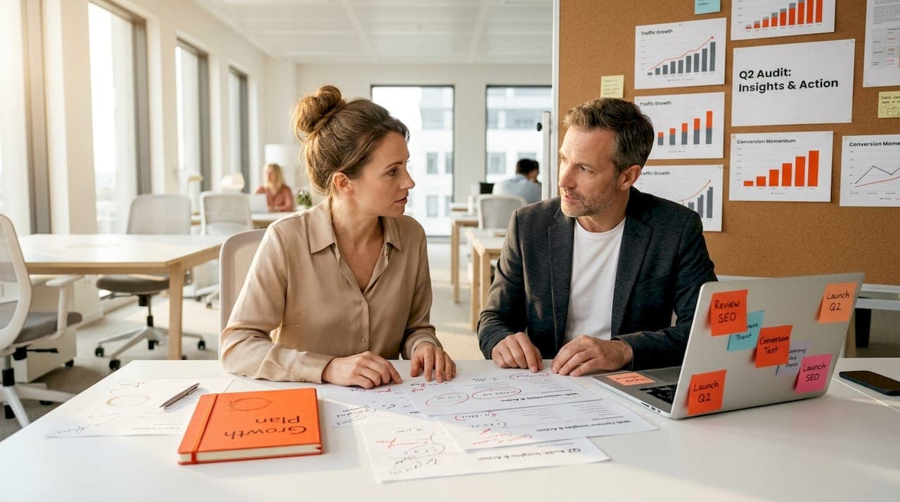 Marketing team reviewing web content audit