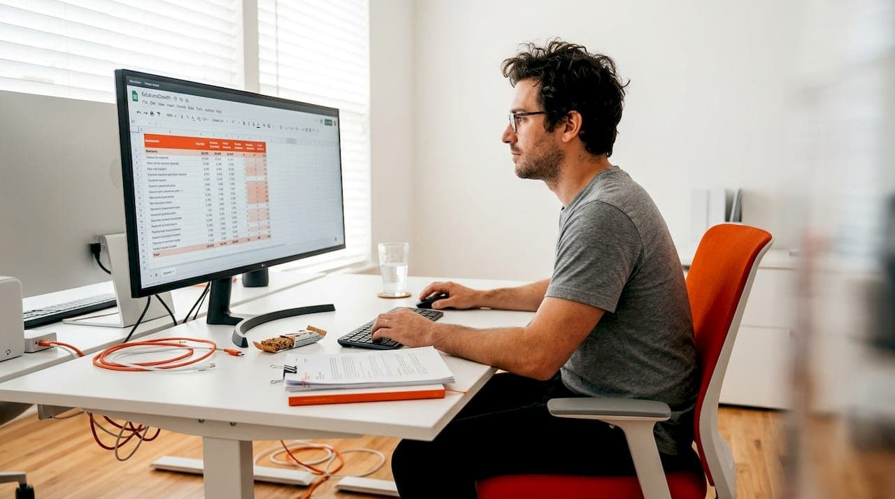 Content specialist reviewing website spreadsheet