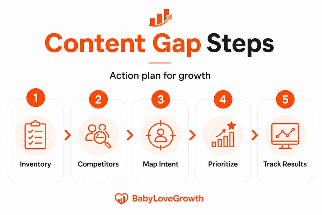 Infographic with five steps for content gap analysis