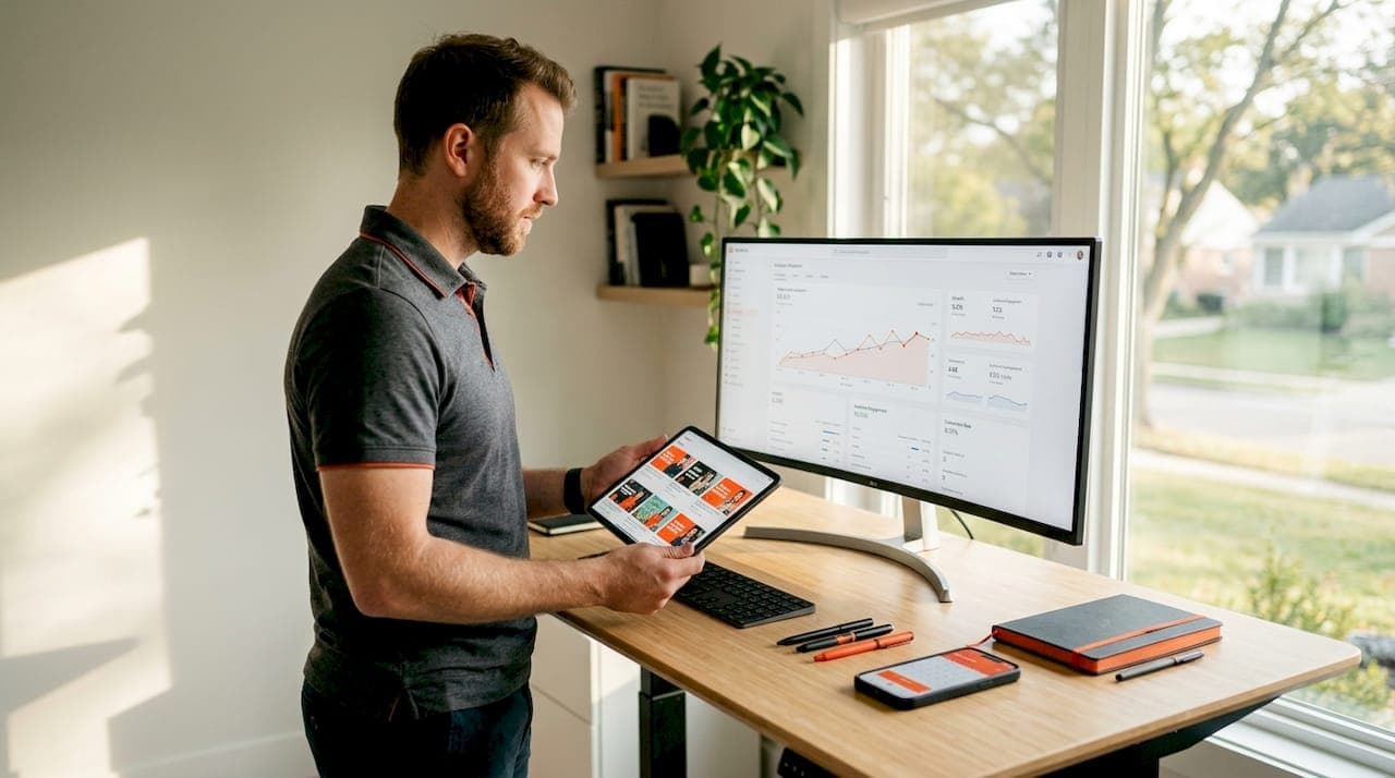 Marketer reviewing SEO analytics workspace