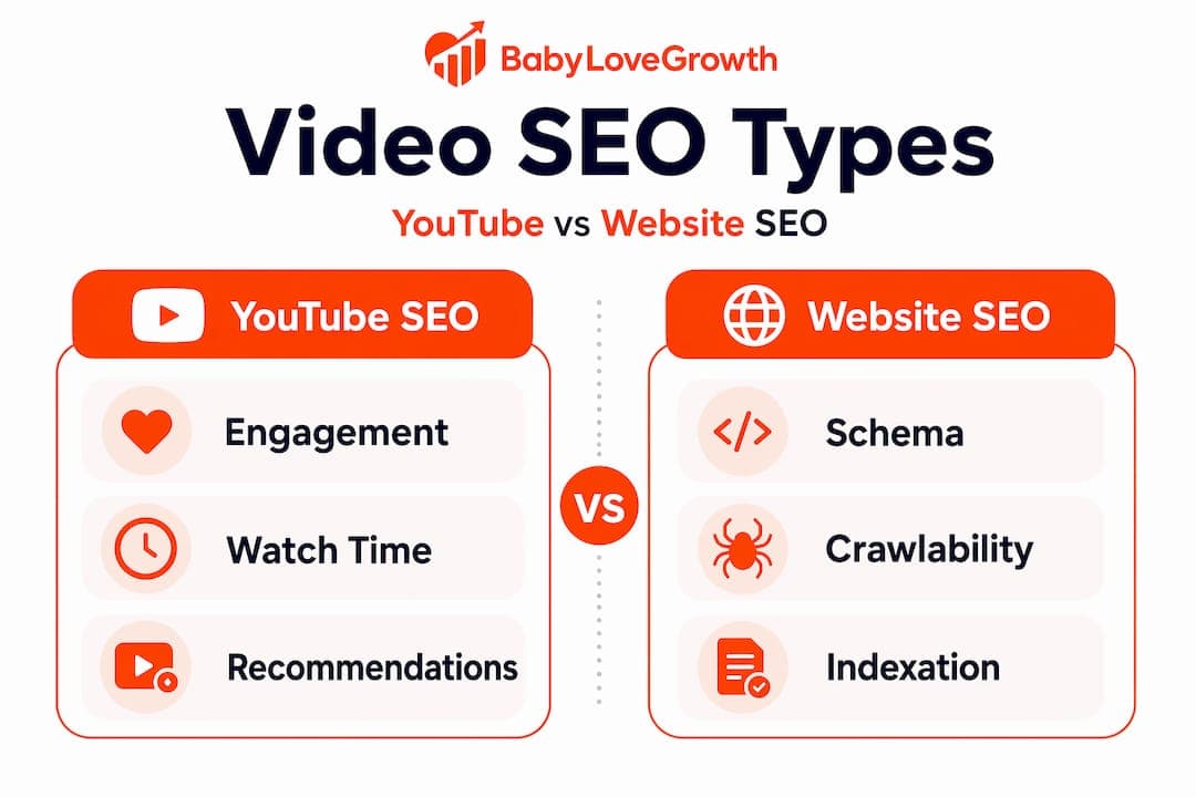 Infographic comparing YouTube and website video SEO