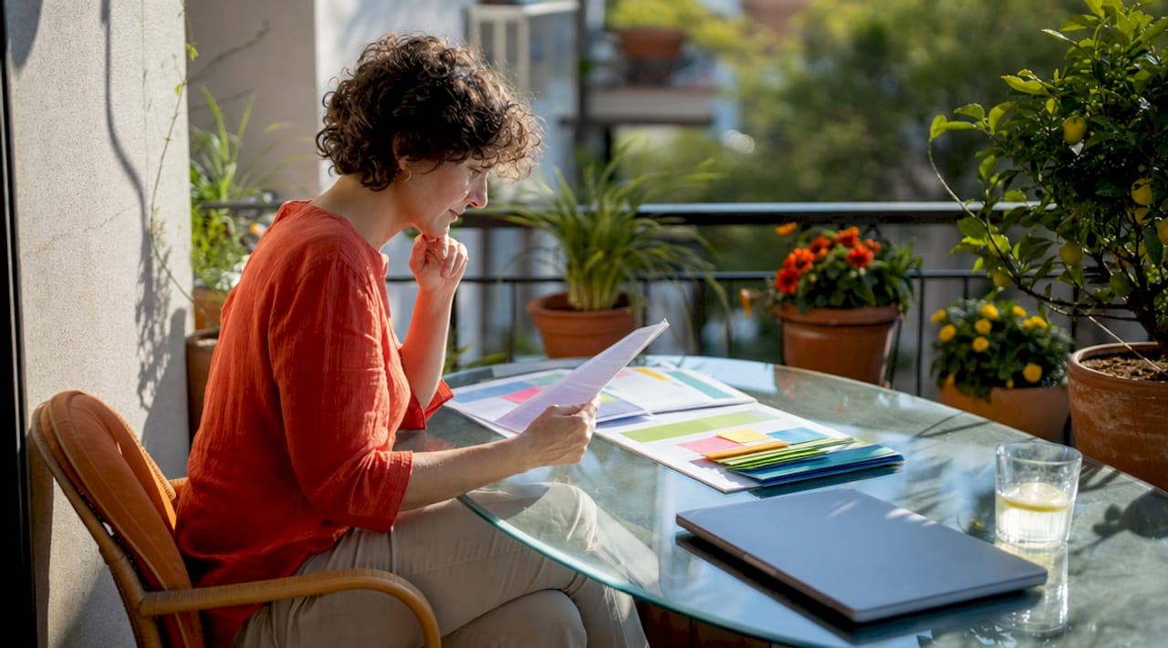 UX designer reviewing accessibility and SEO documents at desk