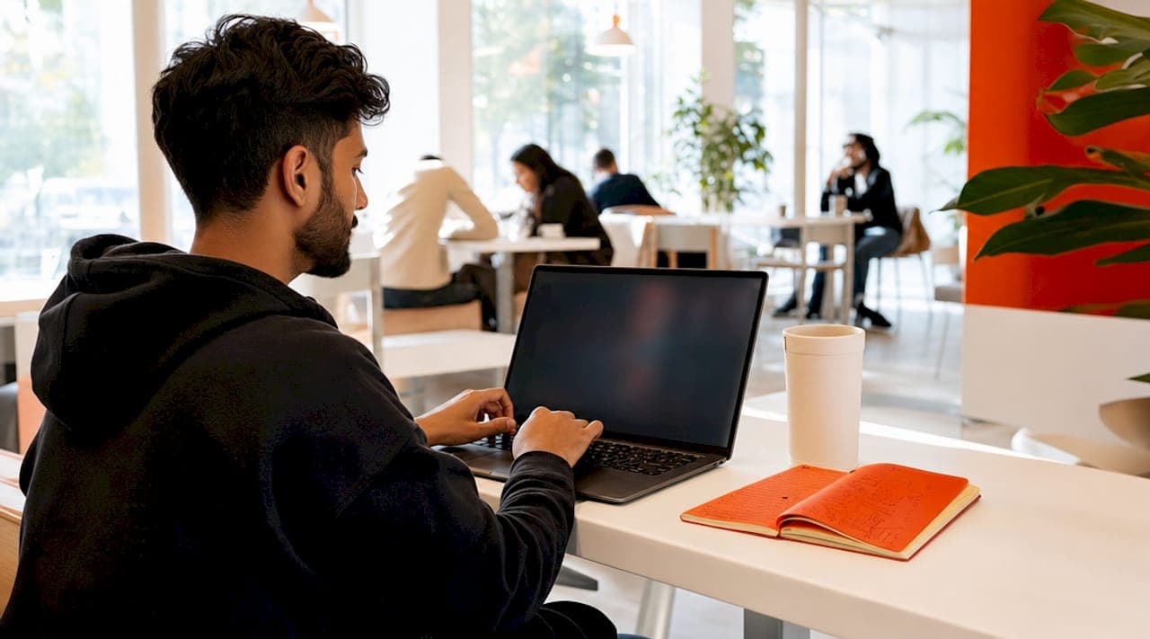 Hands typing semantic HTML code on laptop keyboard