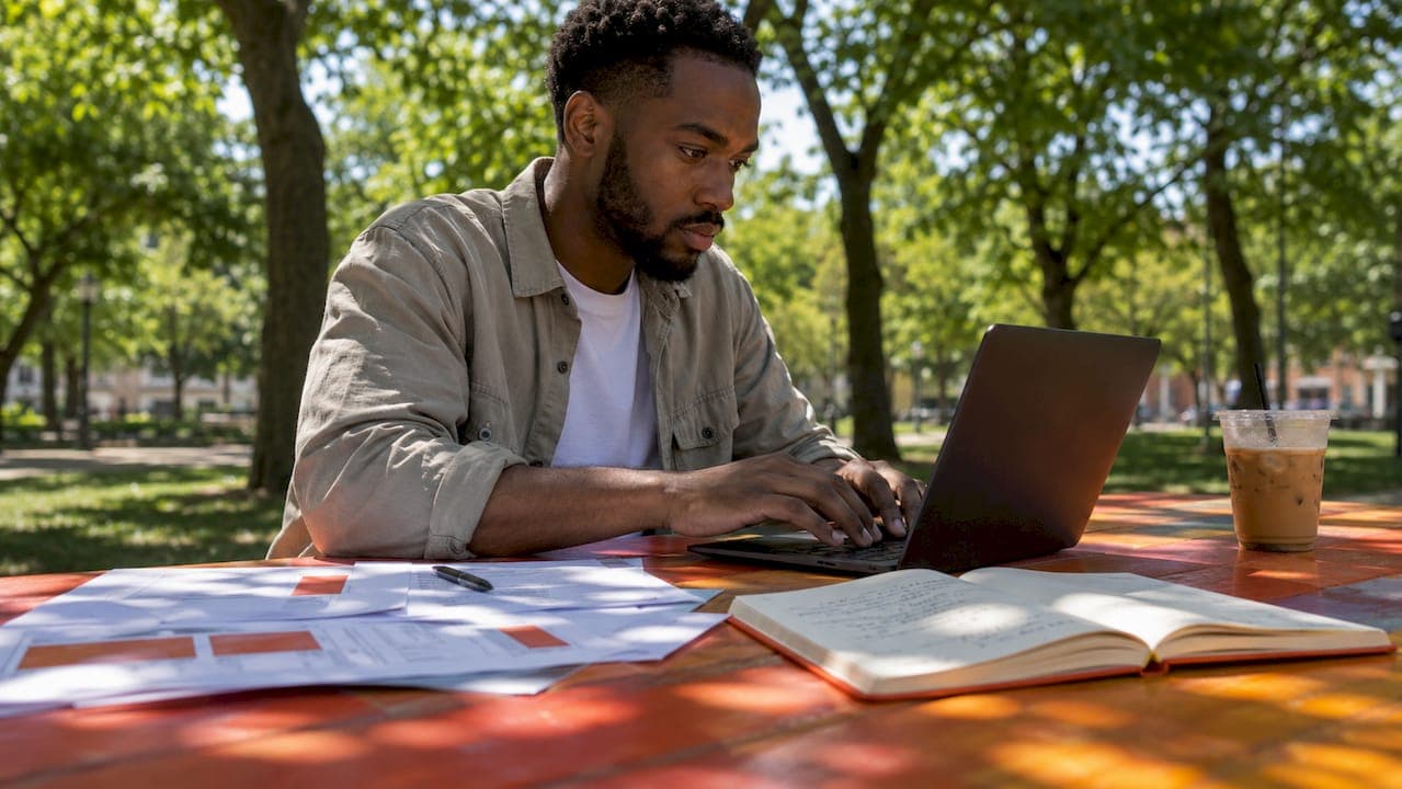 Marketer typing guest post guidelines at desk