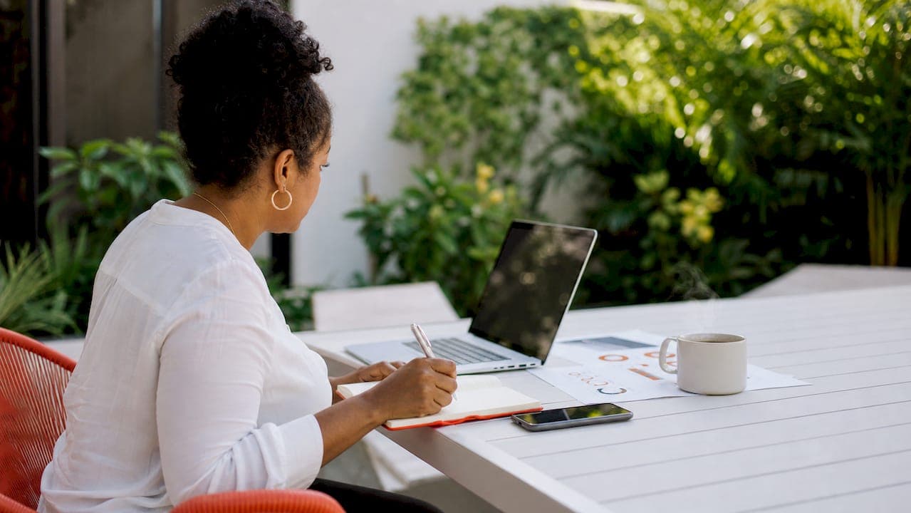 Marketer researching intent-driven SEO at home office