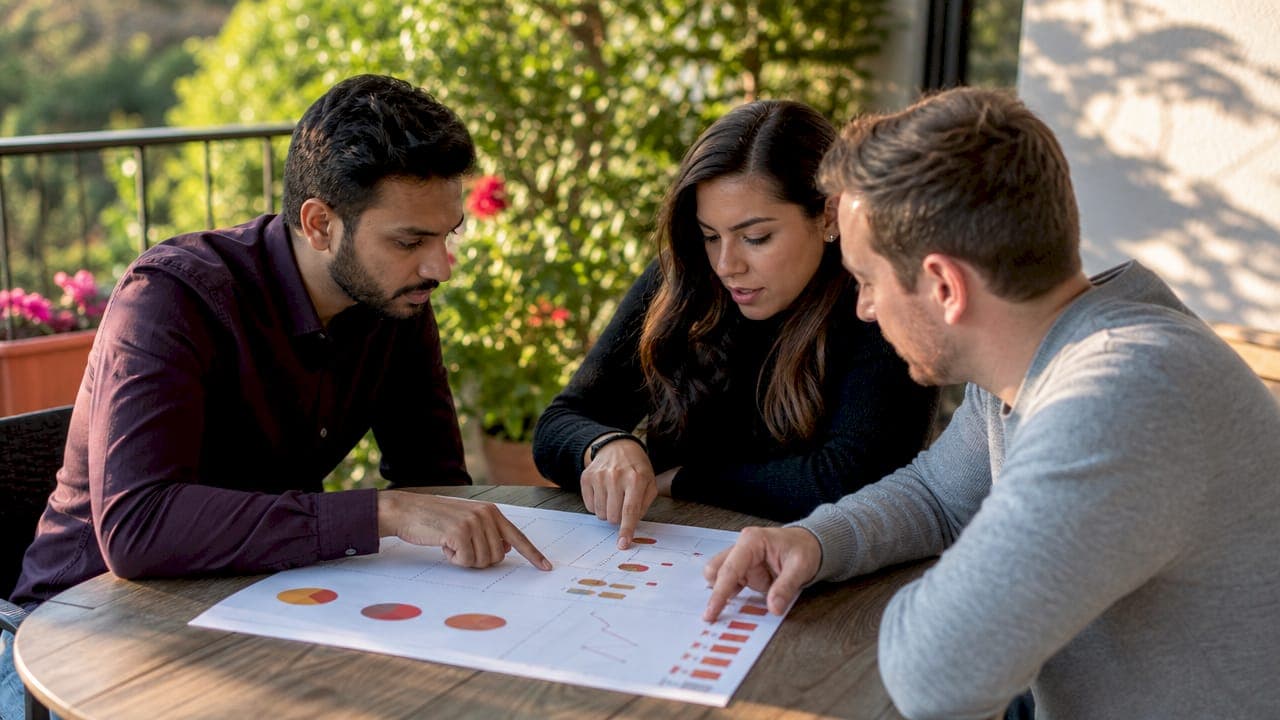 Team discussing SEO analytics data