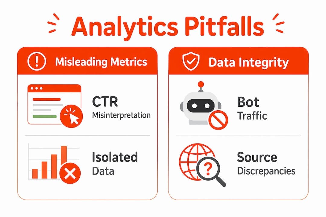 Infographic contrasting SEO analytics pitfalls