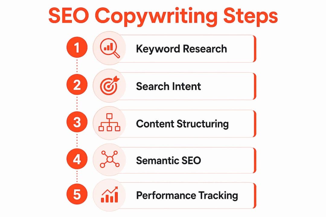 Infographic showing SEO copywriting process steps