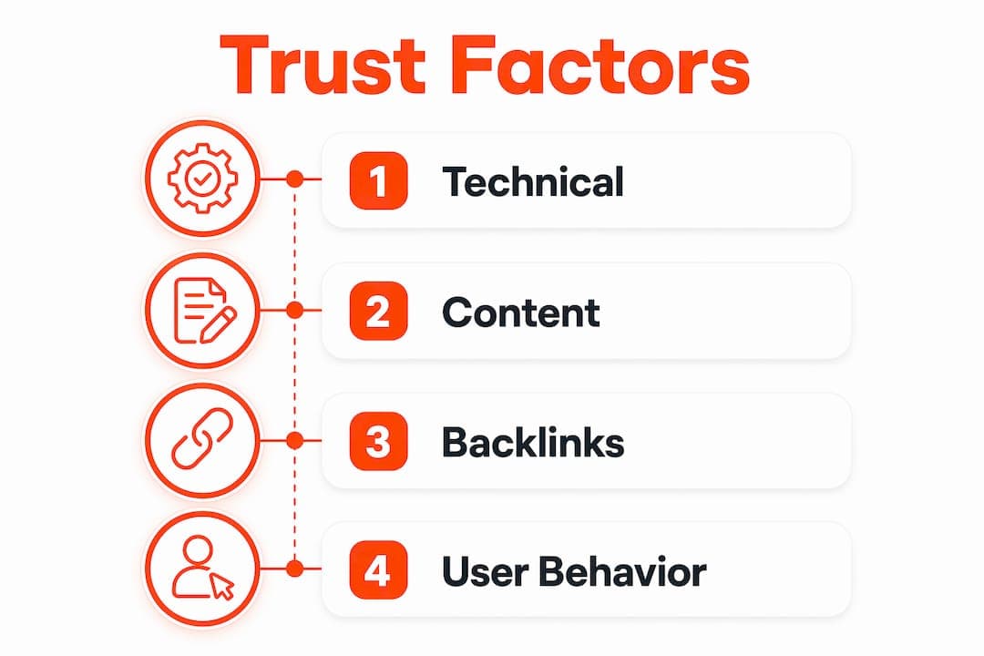 Infographic showing stages of building search engine trust
