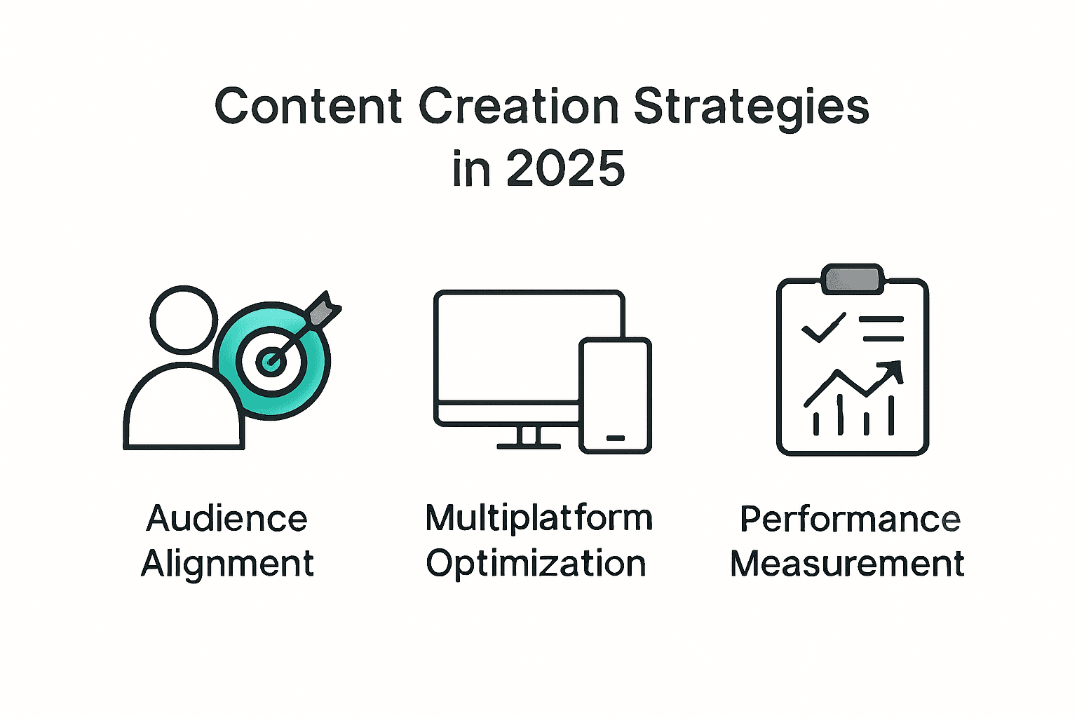 Infographic summarizing content creation strategies core components