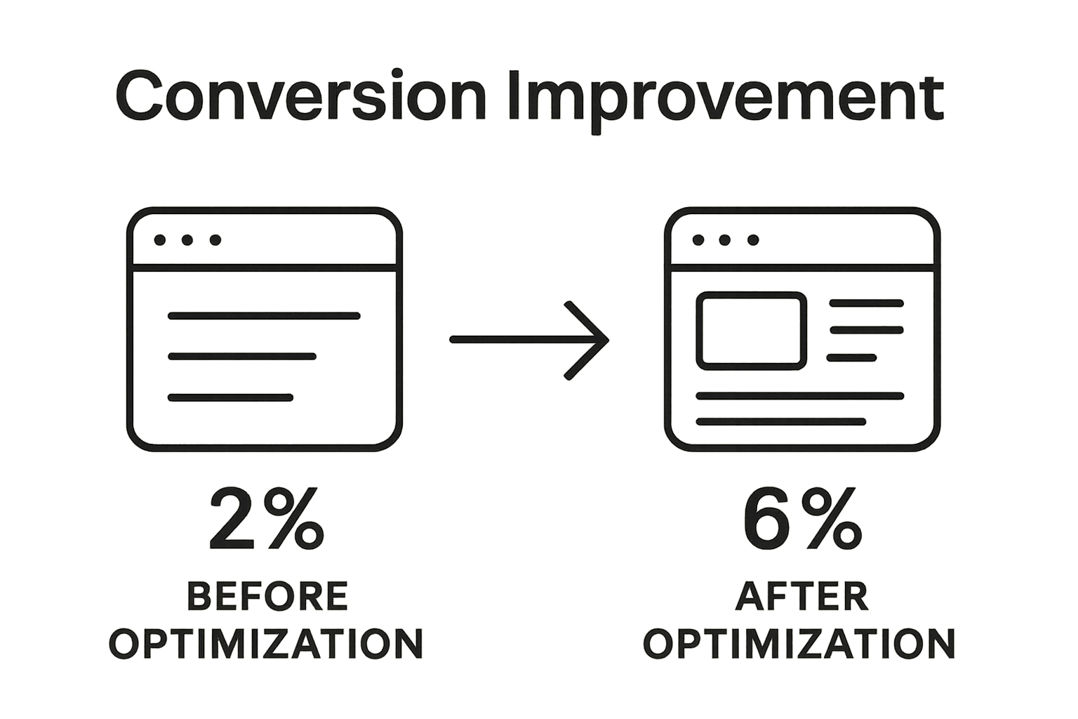 Infographic comparing landing page conversions before and after optimization