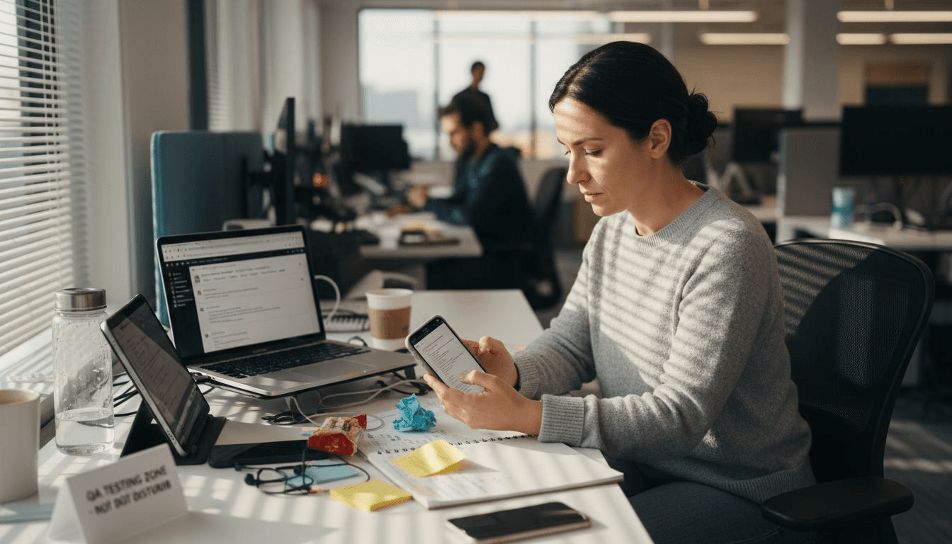 QA specialist testing website on multiple devices
