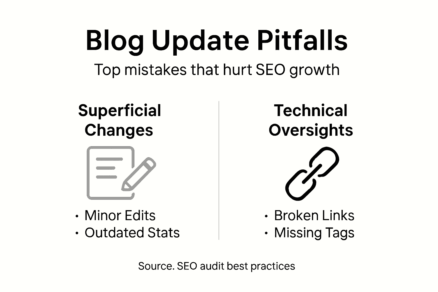 Infographic detailing common blog update mistakes