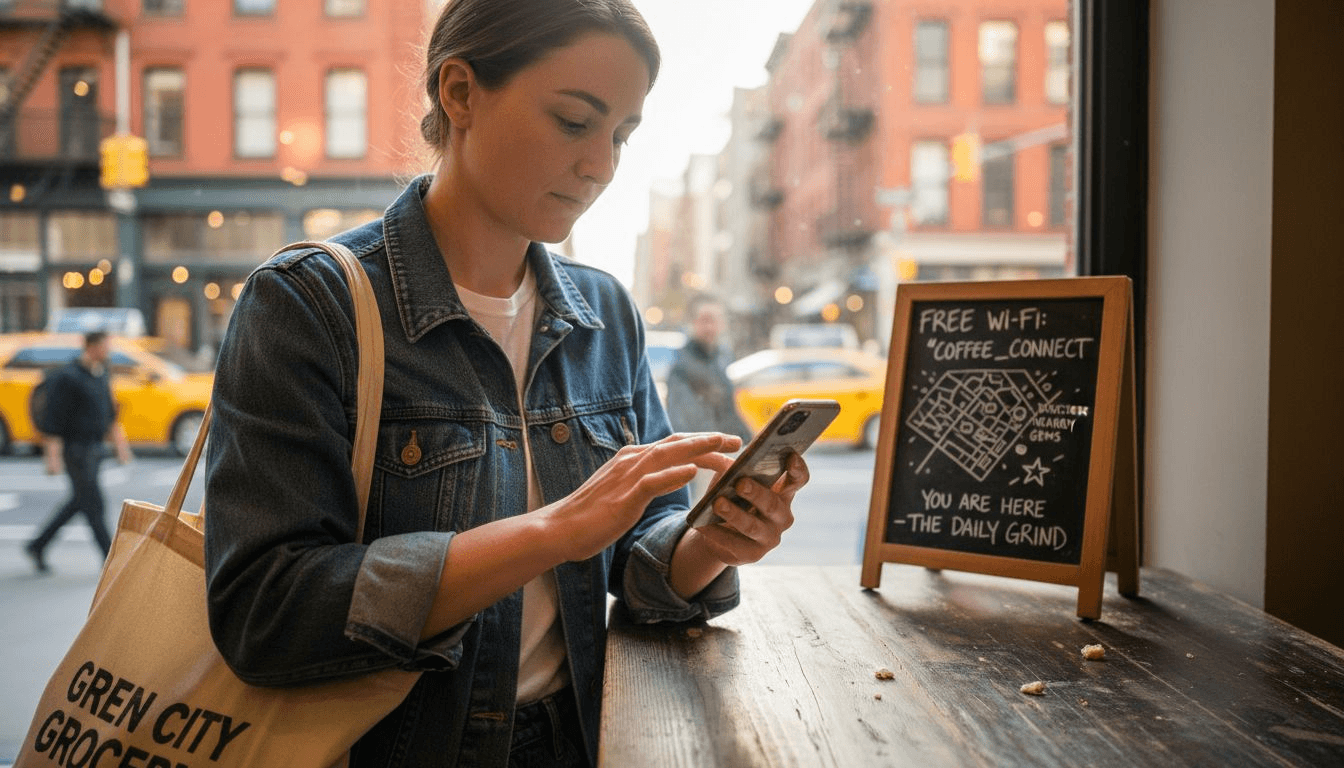 Woman searching local website on phone