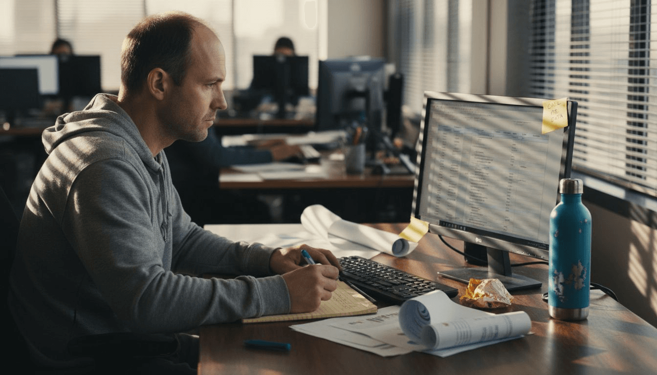 Marketing analyst reviewing mixed data sources