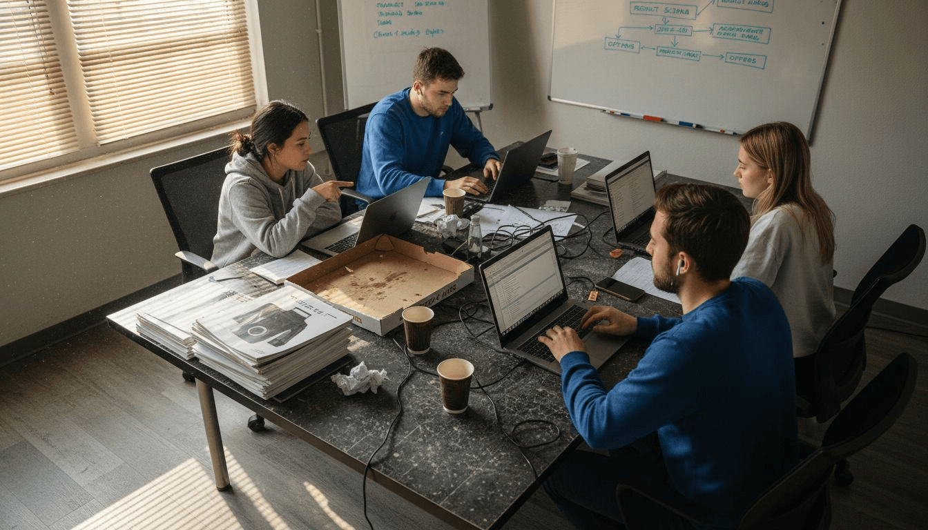 E-commerce team reviewing schema at table
