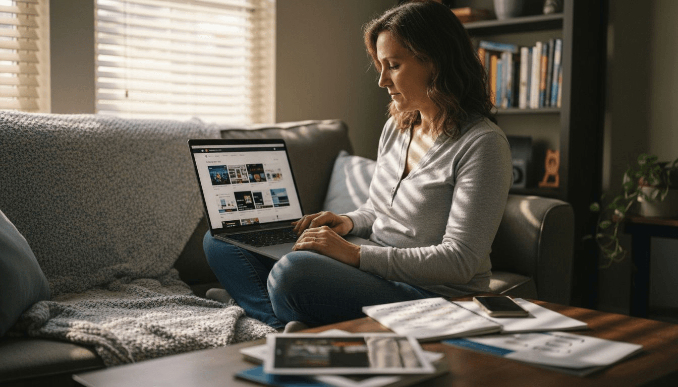 Person choosing website builder at home