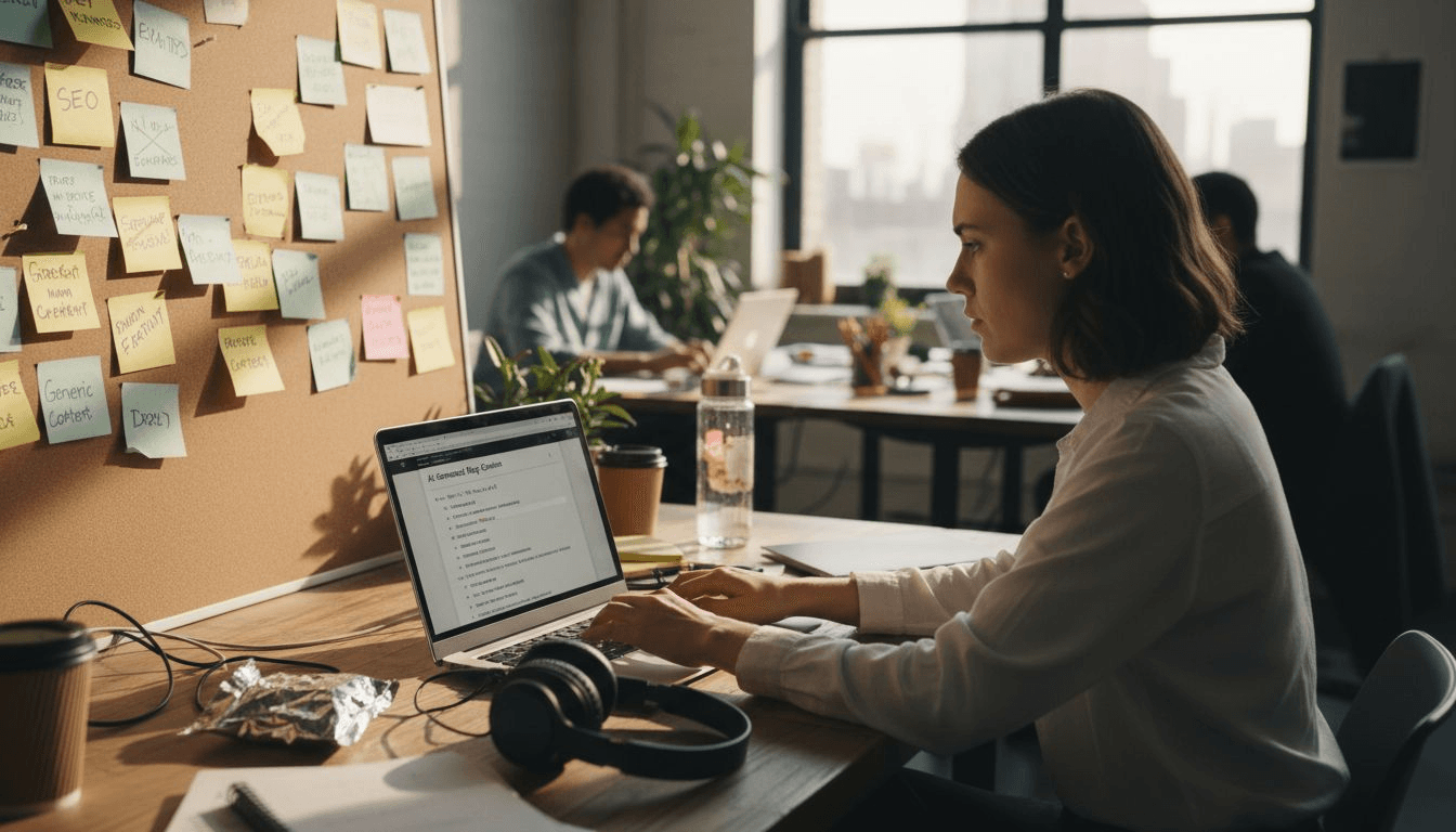 Strategist reviewing AI blog outline
