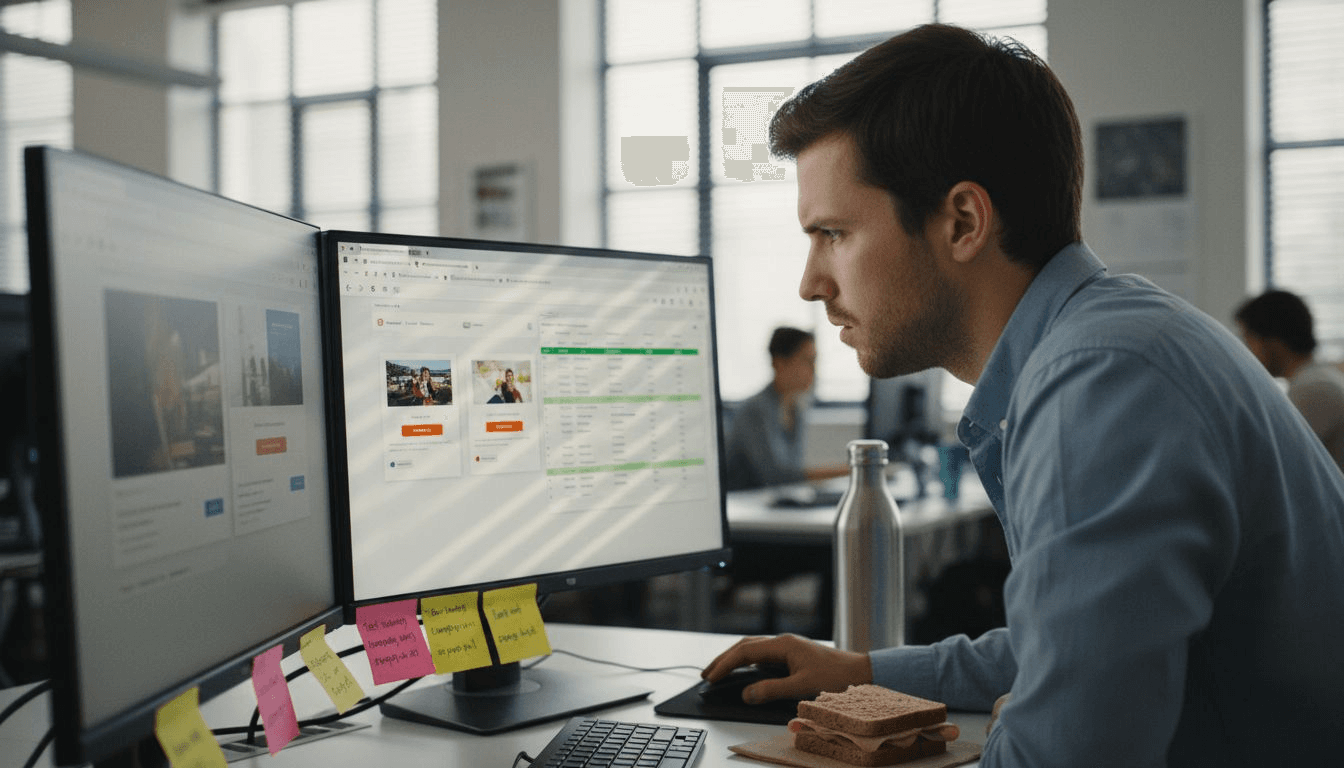 Marketer running A/B test at desk