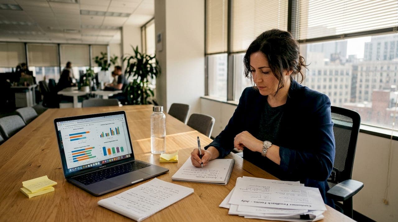 Marketer researching audience at workspace