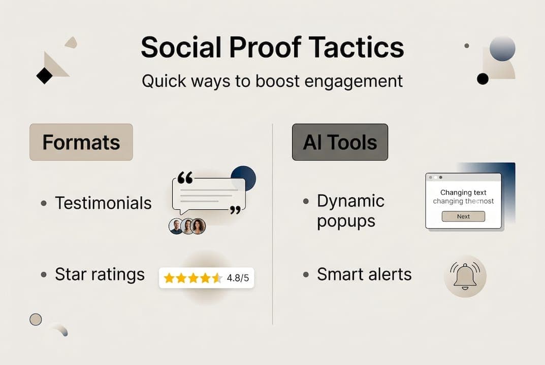 Infographic showing social proof tactics and AI tools