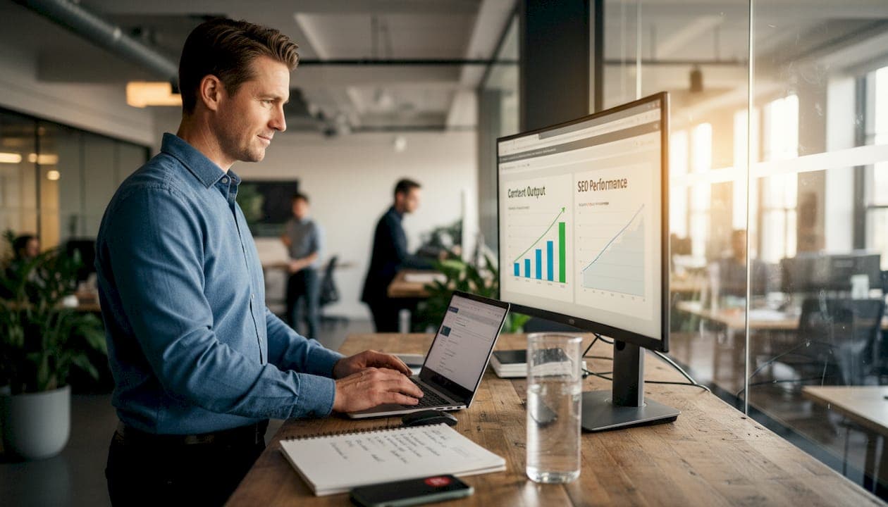 Marketer using AI tools for workflow optimization