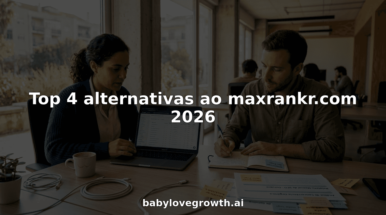 Especialistas em SEO a debater posições nos motores de busca, à volta de uma secretária cheia de papéis e computadores.