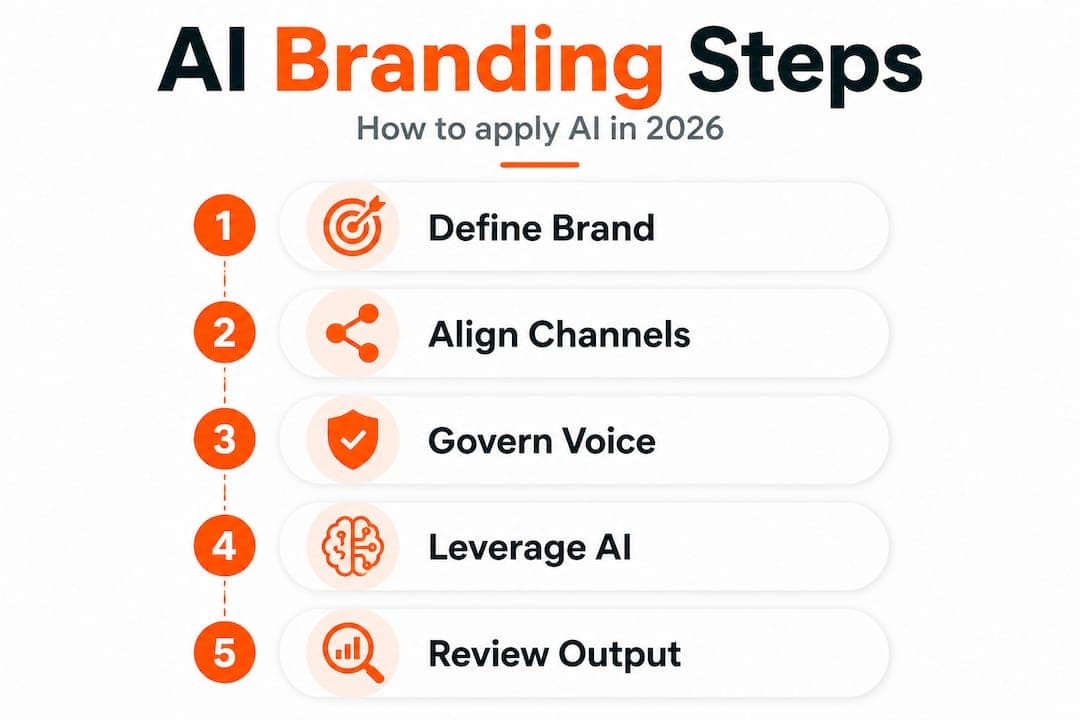 Infographic steps for AI-driven branding process