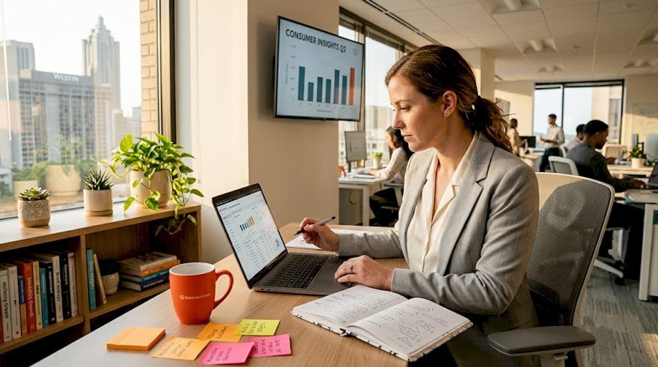Marketer analyzing consumer behavior report