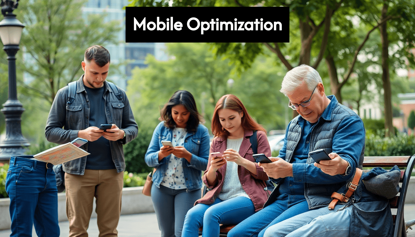 People using smartphones outdoors for local search