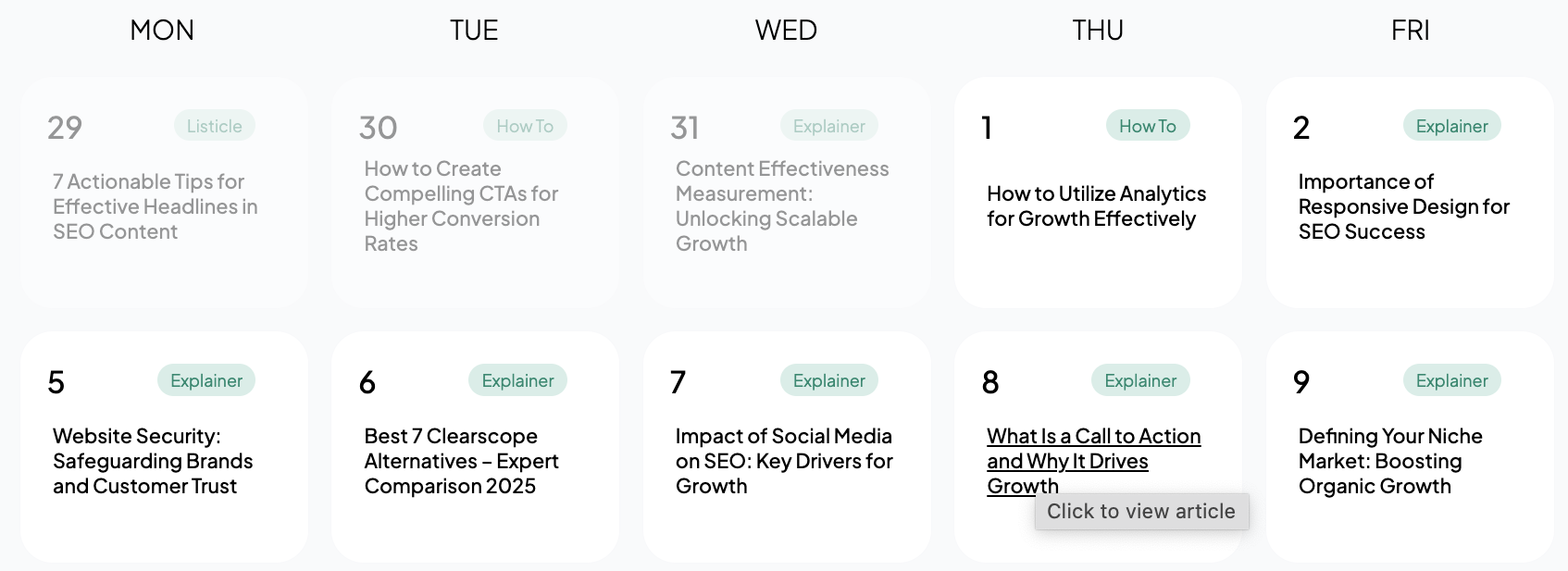 Content Plan article preview showing article details and edit options